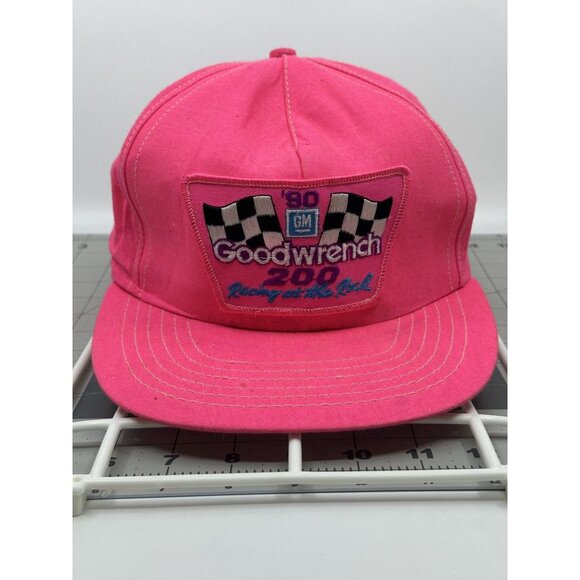 GM Accessories - Vtg 1990 GM Goodwrench 200 Neon Pink Nascar Nylon Snapback Hat Cap USA Made